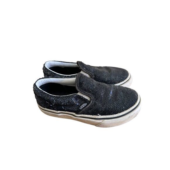 Vans Size 11 Kids  Slip On Sequin Skateboard Sneakers Blue Shoes - Picture 7 of 12